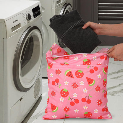 3pcs Cloth Diaper Wet Dry Bags Waterproof Reusable Wet Bag with 2 Zipper Pockets & Handle Washable Laundry Bags for Travel Beach Pool Daycare Yoga Gym Exercise Swimsuits