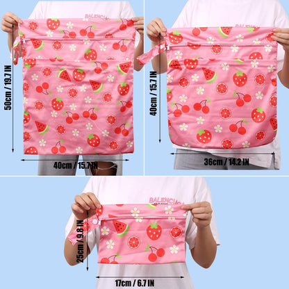 3pcs Cloth Diaper Wet Dry Bags Waterproof Reusable Wet Bag with 2 Zipper Pockets & Handle Washable Laundry Bags for Travel Beach Pool Daycare Yoga Gym Exercise Swimsuits