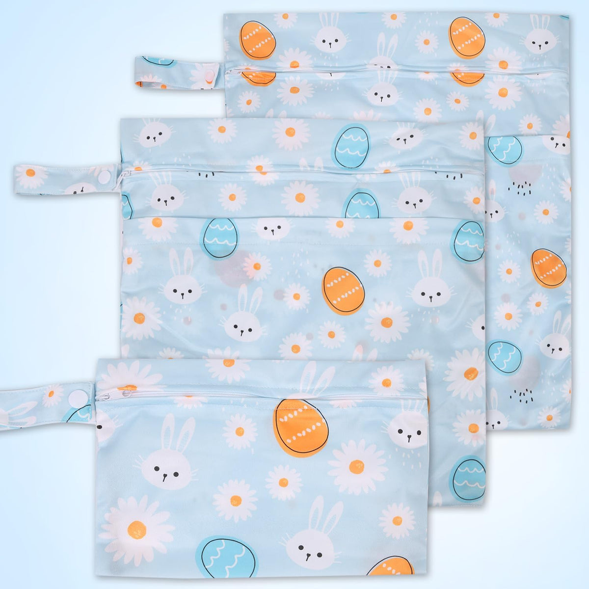3pcs Cloth Diaper Wet Dry Bags Waterproof Reusable Wet Bag with 2 Zipper Pockets & Handle Washable Laundry Bags for Travel Beach Pool Daycare Yoga Gym Exercise Swimsuits