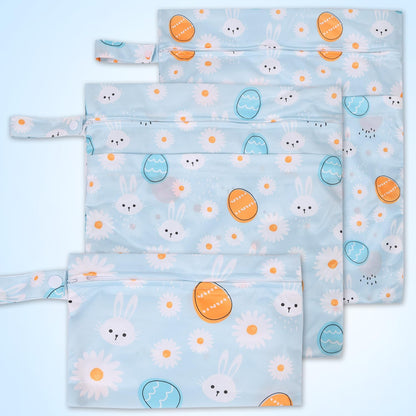 3pcs Cloth Diaper Wet Dry Bags Waterproof Reusable Wet Bag with 2 Zipper Pockets & Handle Washable Laundry Bags for Travel Beach Pool Daycare Yoga Gym Exercise Swimsuits