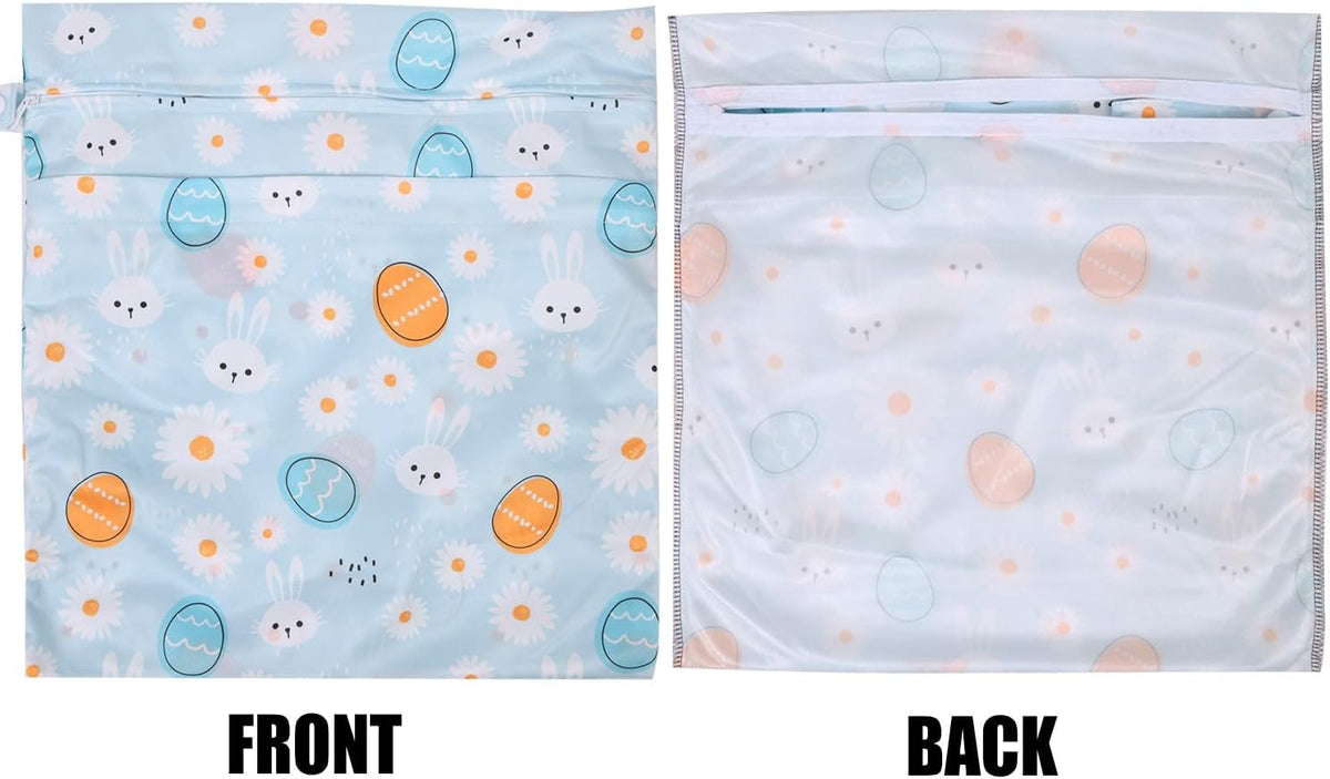 3pcs Cloth Diaper Wet Dry Bags Waterproof Reusable Wet Bag with 2 Zipper Pockets & Handle Washable Laundry Bags for Travel Beach Pool Daycare Yoga Gym Exercise Swimsuits