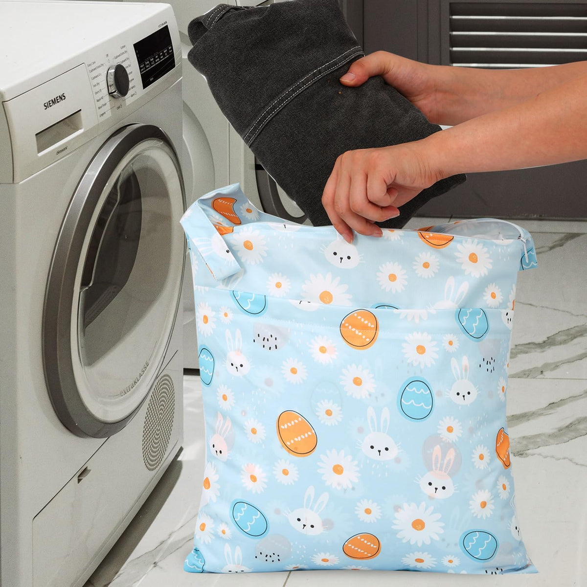 3pcs Cloth Diaper Wet Dry Bags Waterproof Reusable Wet Bag with 2 Zipper Pockets & Handle Washable Laundry Bags for Travel Beach Pool Daycare Yoga Gym Exercise Swimsuits