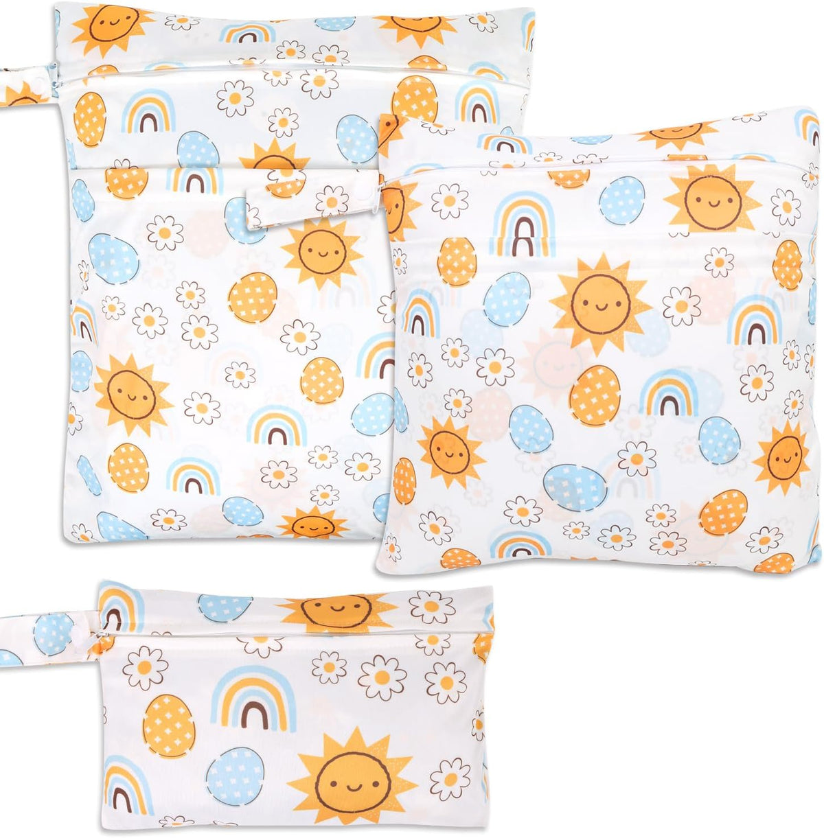 3pcs Cloth Diaper Wet Dry Bags Waterproof Reusable Wet Bag with 2 Zipper Pockets & Handle Washable Laundry Bags for Travel Beach Pool Daycare Yoga Gym Exercise Swimsuits