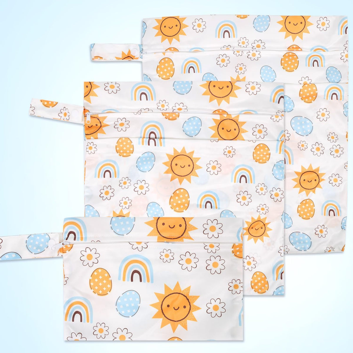 3pcs Cloth Diaper Wet Dry Bags Waterproof Reusable Wet Bag with 2 Zipper Pockets & Handle Washable Laundry Bags for Travel Beach Pool Daycare Yoga Gym Exercise Swimsuits