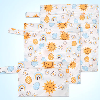 3pcs Cloth Diaper Wet Dry Bags Waterproof Reusable Wet Bag with 2 Zipper Pockets & Handle Washable Laundry Bags for Travel Beach Pool Daycare Yoga Gym Exercise Swimsuits