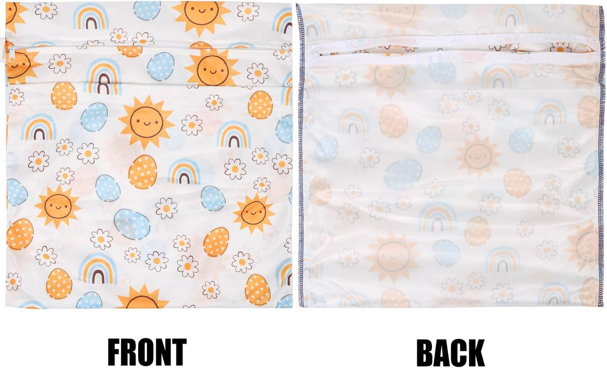 3pcs Cloth Diaper Wet Dry Bags Waterproof Reusable Wet Bag with 2 Zipper Pockets & Handle Washable Laundry Bags for Travel Beach Pool Daycare Yoga Gym Exercise Swimsuits