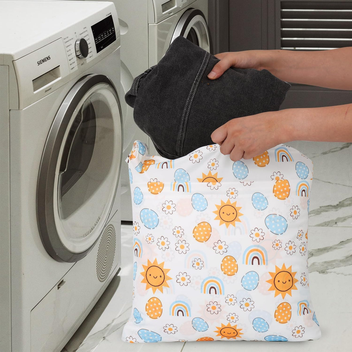 3pcs Cloth Diaper Wet Dry Bags Waterproof Reusable Wet Bag with 2 Zipper Pockets & Handle Washable Laundry Bags for Travel Beach Pool Daycare Yoga Gym Exercise Swimsuits