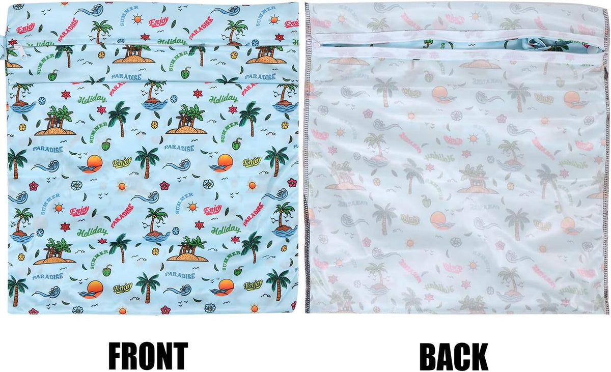 3pcs Cloth Diaper Wet Dry Bags Waterproof Reusable Wet Bag with 2 Zipper Pockets & Handle Washable Laundry Bags for Travel Beach Pool Daycare Yoga Gym Exercise Swimsuits
