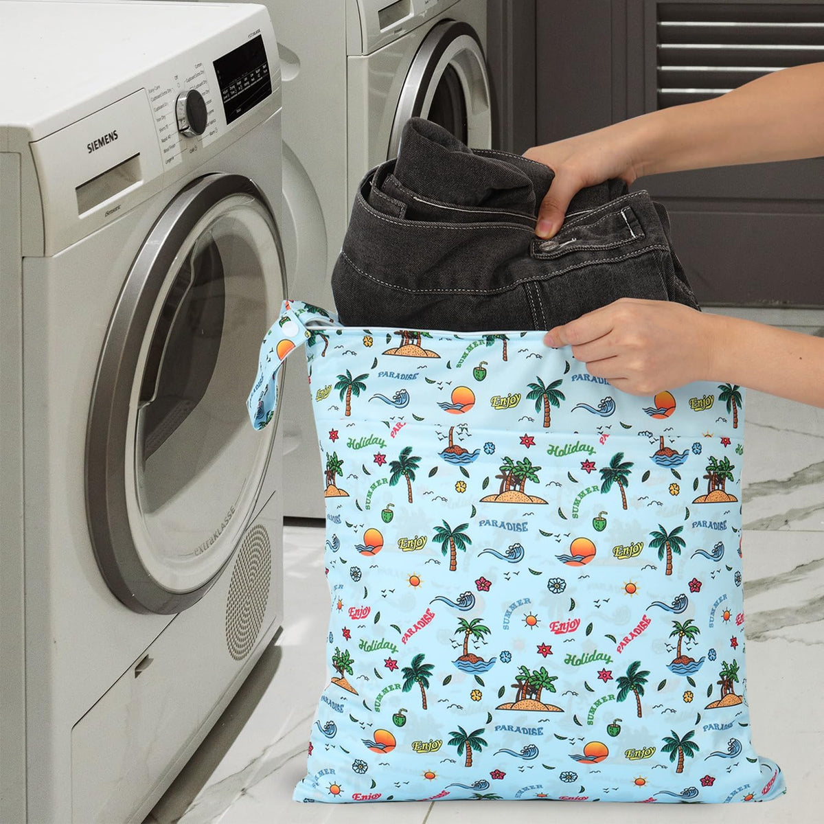 3pcs Cloth Diaper Wet Dry Bags Waterproof Reusable Wet Bag with 2 Zipper Pockets & Handle Washable Laundry Bags for Travel Beach Pool Daycare Yoga Gym Exercise Swimsuits