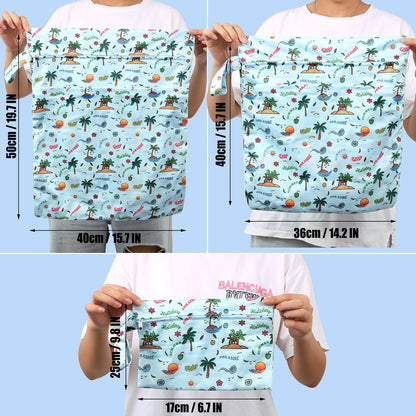 3pcs Cloth Diaper Wet Dry Bags Waterproof Reusable Wet Bag with 2 Zipper Pockets & Handle Washable Laundry Bags for Travel Beach Pool Daycare Yoga Gym Exercise Swimsuits