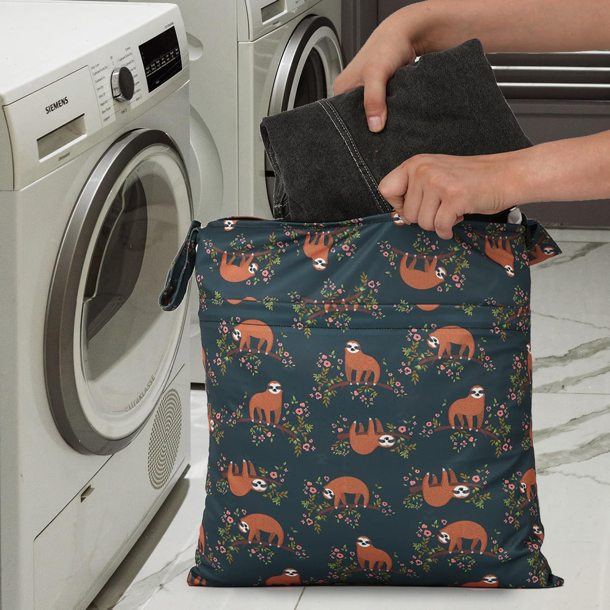 3pcs Cloth Diaper Wet Dry Bags Waterproof Reusable Wet Bag with 2 Zipper Pockets & Handle Washable Laundry Bags for Travel Beach Pool Daycare Yoga Gym Exercise Swimsuits