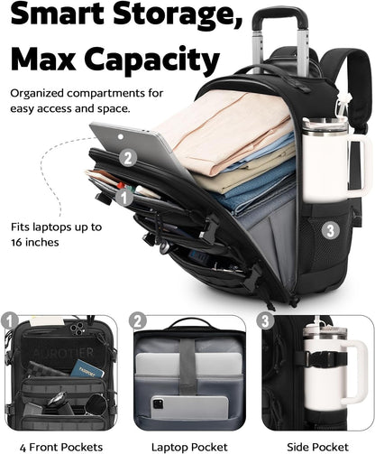Rolling Tactical Laptop Backpack, Underseat Travel Backpack with Wheels, 16 Inch Wheeled Computer Backpack for Men and Women, Roller Overnight Molle Outdoor Hiking College Carry on Luggage