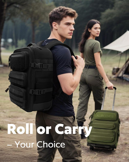 Rolling Tactical Laptop Backpack, Underseat Travel Backpack with Wheels, 16 Inch Wheeled Computer Backpack for Men and Women, Roller Overnight Molle Outdoor Hiking College Carry on Luggage