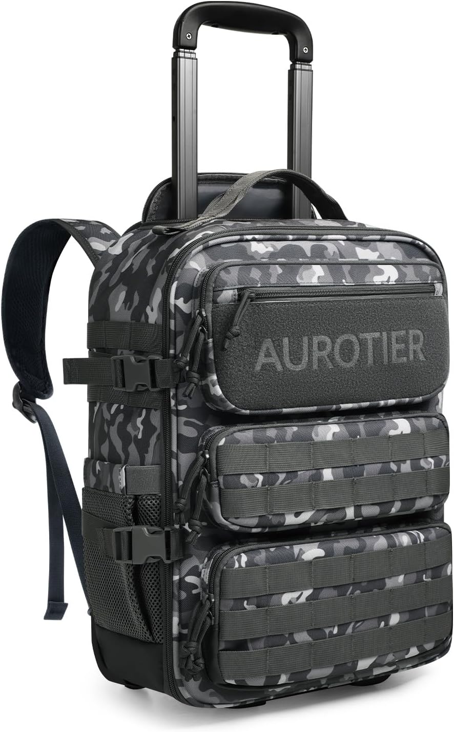 Rolling Tactical Laptop Backpack, Underseat Travel Backpack with Wheels, 16 Inch Wheeled Computer Backpack for Men and Women, Roller Overnight Molle Outdoor Hiking College Carry on Luggage