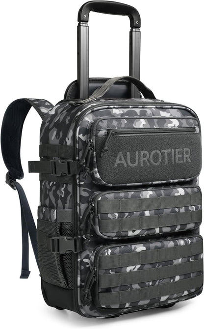 Rolling Tactical Laptop Backpack, Underseat Travel Backpack with Wheels, 16 Inch Wheeled Computer Backpack for Men and Women, Roller Overnight Molle Outdoor Hiking College Carry on Luggage