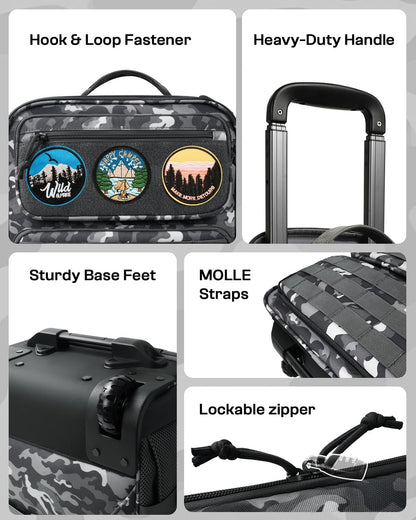 Rolling Tactical Laptop Backpack, Underseat Travel Backpack with Wheels, 16 Inch Wheeled Computer Backpack for Men and Women, Roller Overnight Molle Outdoor Hiking College Carry on Luggage