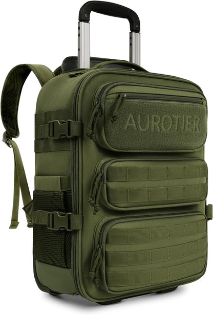 Rolling Tactical Laptop Backpack, Underseat Travel Backpack with Wheels, 16 Inch Wheeled Computer Backpack for Men and Women, Roller Overnight Molle Outdoor Hiking College Carry on Luggage