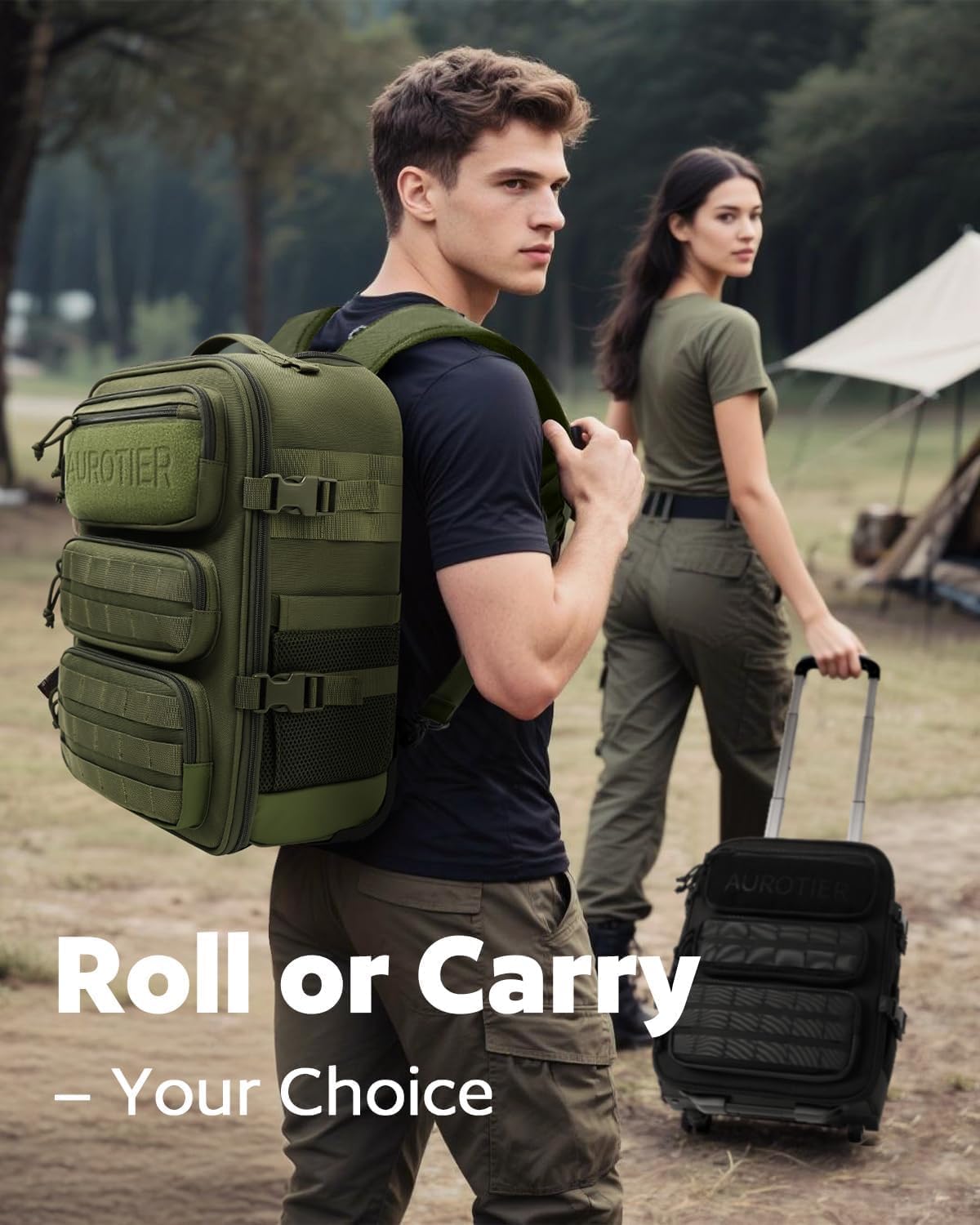 Rolling Tactical Laptop Backpack, Underseat Travel Backpack with Wheels, 16 Inch Wheeled Computer Backpack for Men and Women, Roller Overnight Molle Outdoor Hiking College Carry on Luggage