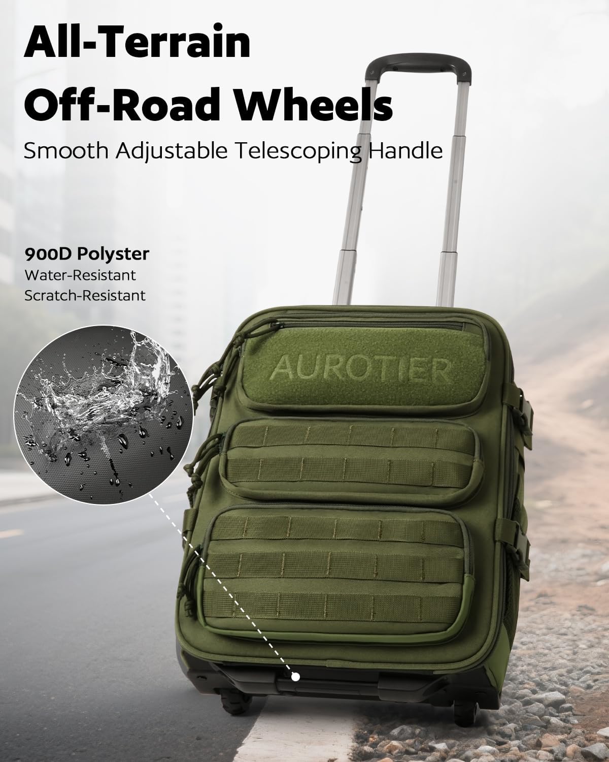 Rolling Tactical Laptop Backpack, Underseat Travel Backpack with Wheels, 16 Inch Wheeled Computer Backpack for Men and Women, Roller Overnight Molle Outdoor Hiking College Carry on Luggage