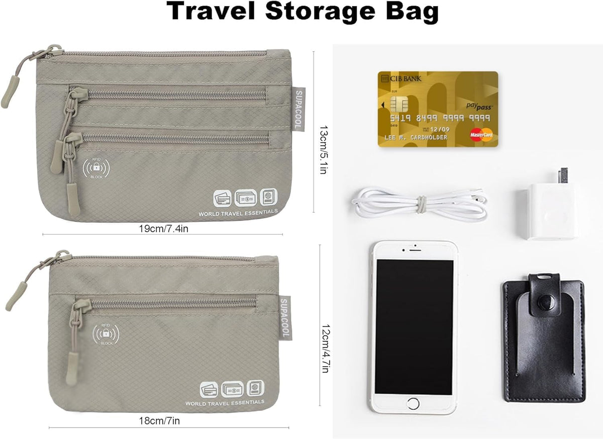 Passport Holder Bag, Travel Wallet for Men Women Family, Passport Pouch, Card Holder Organizer, RFID Blocking, Two-piece Set(Black)