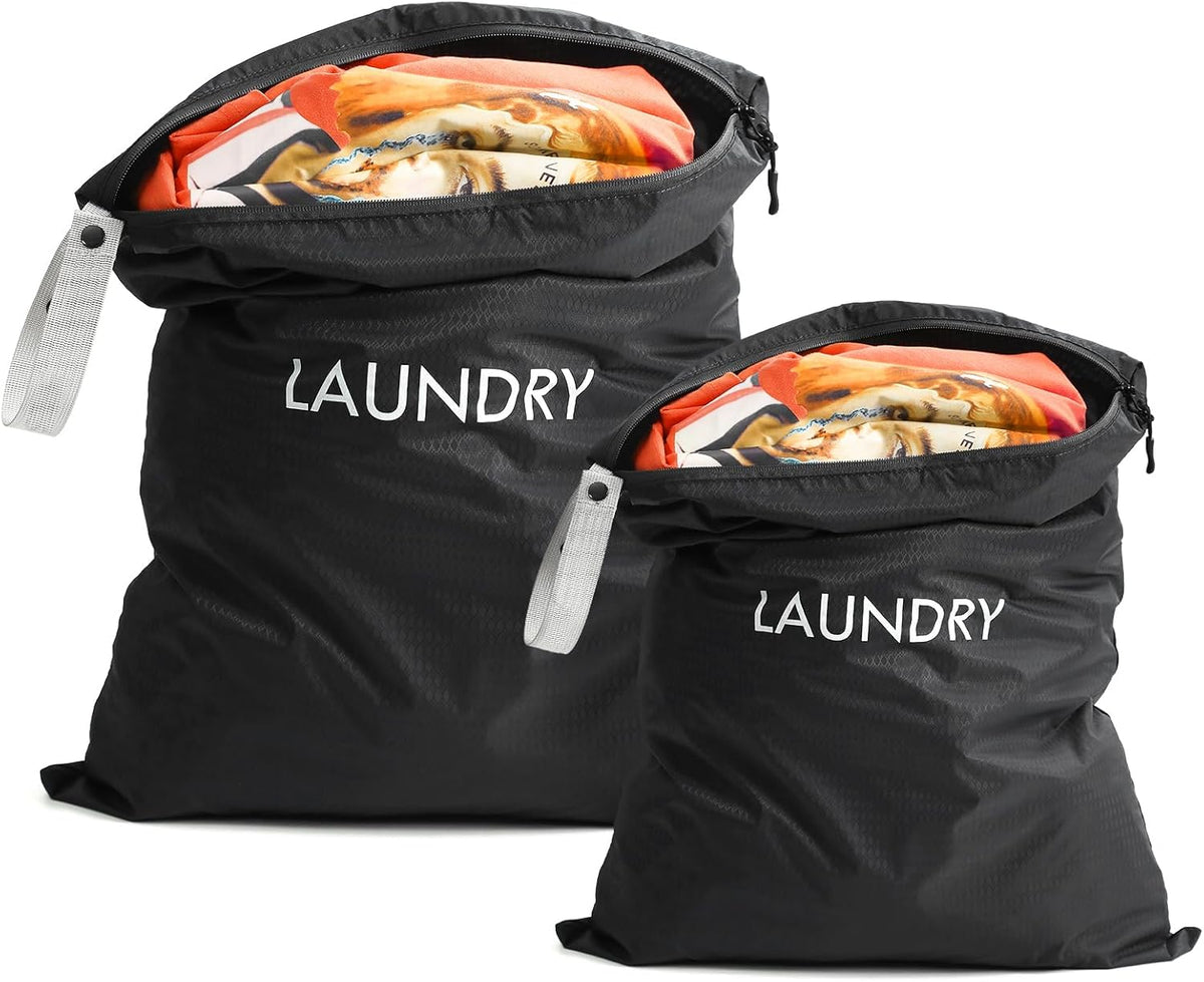 2-Pack Travel Laundry Bags | Washable Wet Dry Bags for Gym | Odor-Resistant Dirty Clothes Organizer | Waterproof Swimsuit & Workout Gear Pouch with Heavy-Duty Zipper
