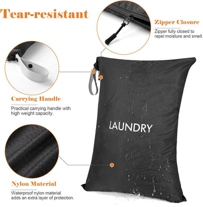 2-Pack Travel Laundry Bags | Washable Wet Dry Bags for Gym | Odor-Resistant Dirty Clothes Organizer | Waterproof Swimsuit & Workout Gear Pouch with Heavy-Duty Zipper
