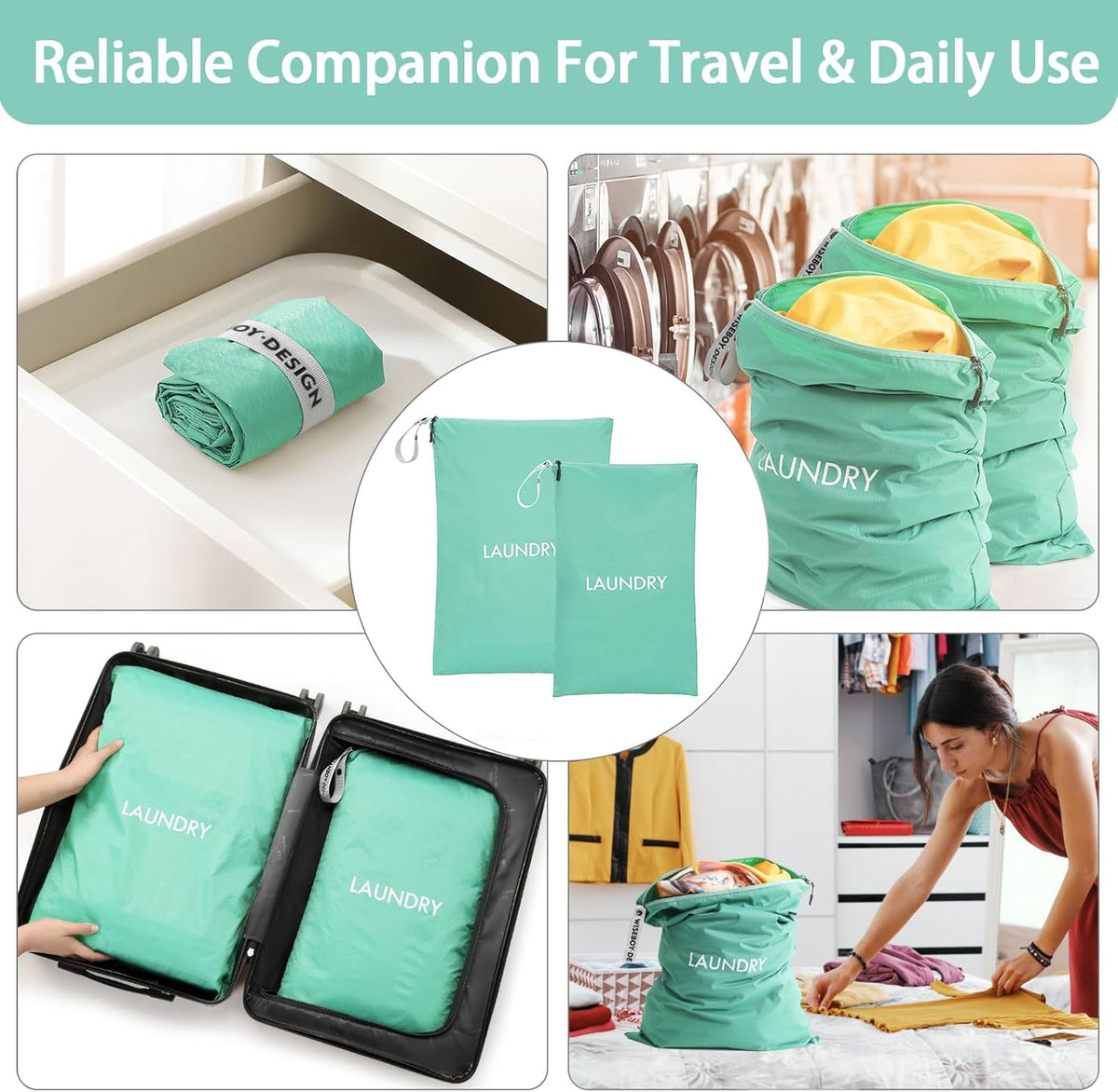 2-Pack Travel Laundry Bags | Washable Wet Dry Bags for Gym | Odor-Resistant Dirty Clothes Organizer | Waterproof Swimsuit & Workout Gear Pouch with Heavy-Duty Zipper