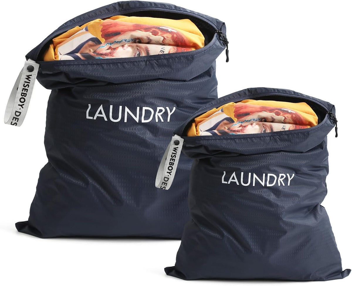 2-Pack Travel Laundry Bags | Washable Wet Dry Bags for Gym | Odor-Resistant Dirty Clothes Organizer | Waterproof Swimsuit & Workout Gear Pouch with Heavy-Duty Zipper
