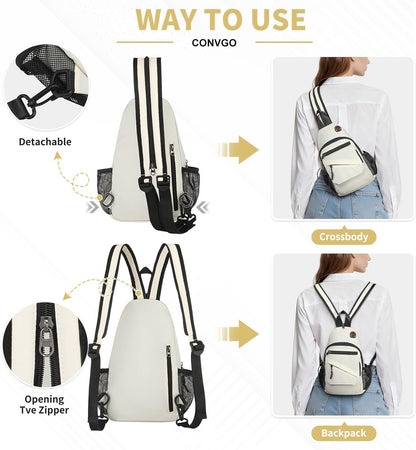 Small Crossbody Bag Casual Sling Bag for Men, Convertible Backpack, 3-in-1 Anti-Theft Shoulder Bag Trendy Daypack for Travel, Black