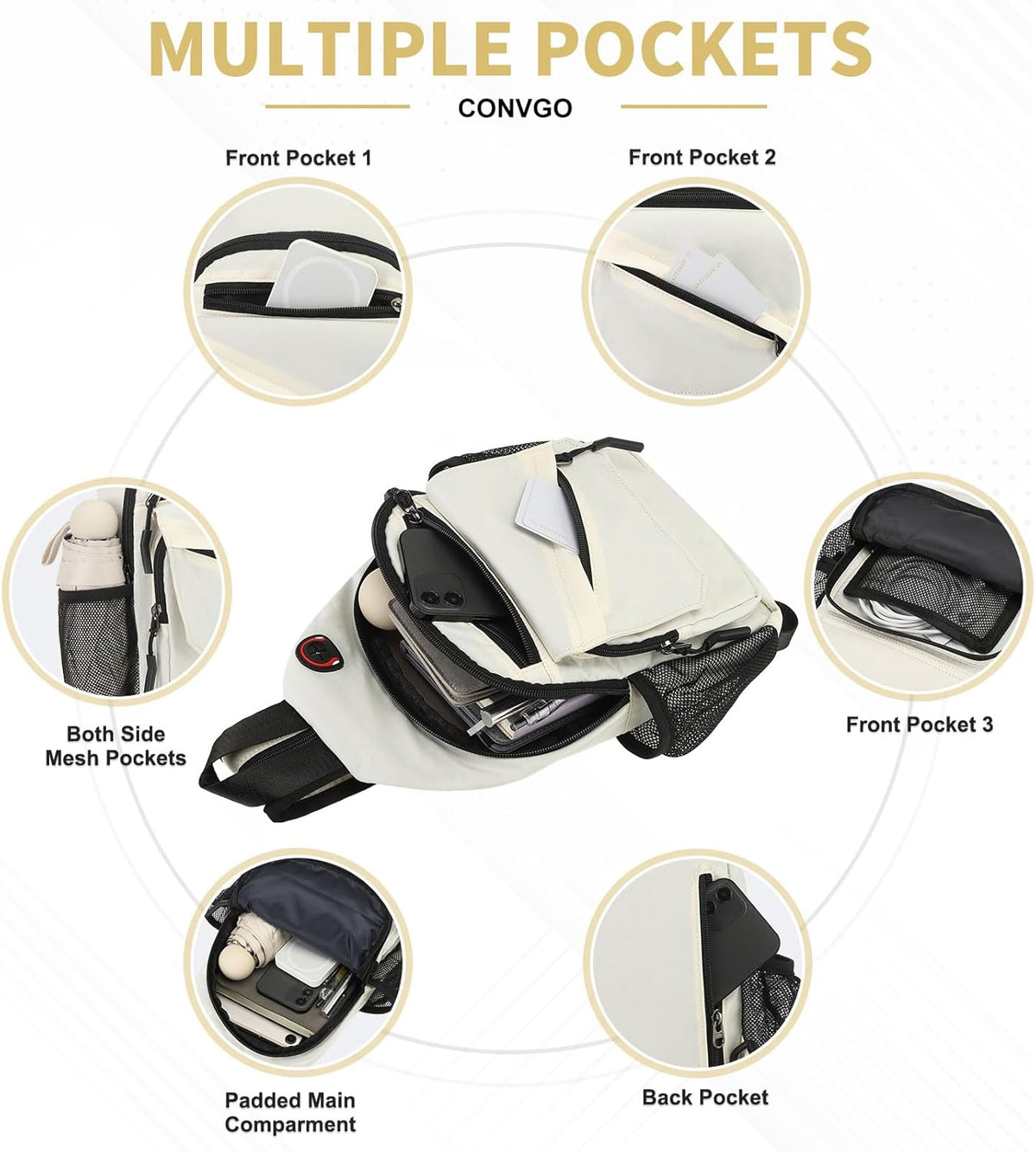 Small Crossbody Bag Casual Sling Bag for Men, Convertible Backpack, 3-in-1 Anti-Theft Shoulder Bag Trendy Daypack for Travel, Black
