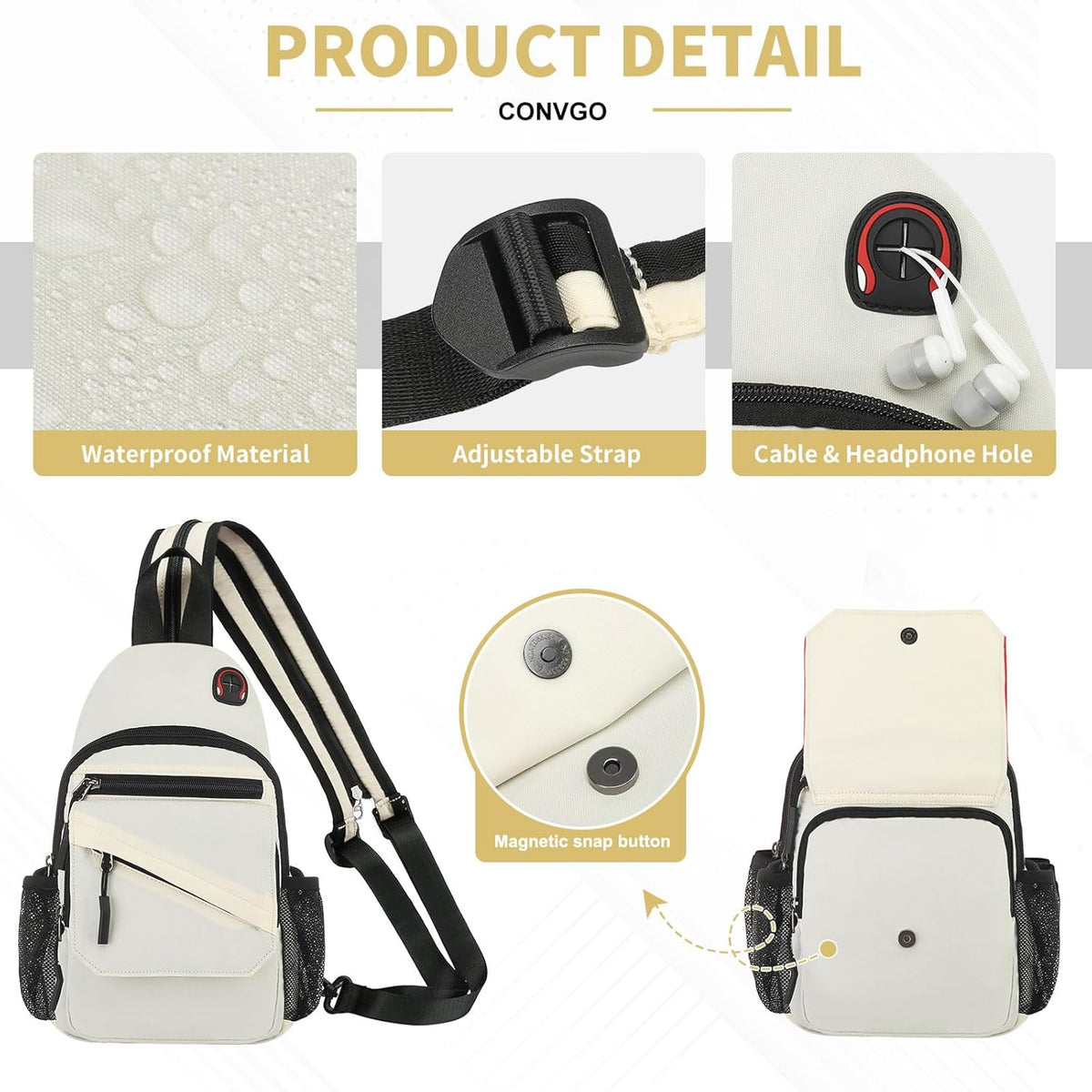 Small Crossbody Bag Casual Sling Bag for Men, Convertible Backpack, 3-in-1 Anti-Theft Shoulder Bag Trendy Daypack for Travel, Black