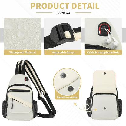 Small Crossbody Bag Casual Sling Bag for Men, Convertible Backpack, 3-in-1 Anti-Theft Shoulder Bag Trendy Daypack for Travel, Black