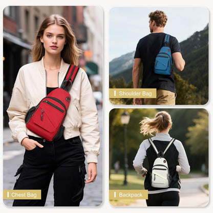 Small Crossbody Bag Casual Sling Bag for Men, Convertible Backpack, 3-in-1 Anti-Theft Shoulder Bag Trendy Daypack for Travel, Black