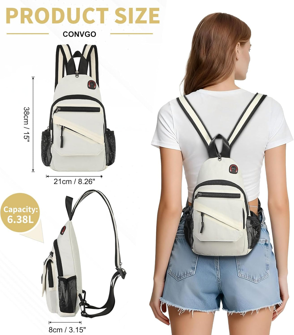 Small Crossbody Bag Casual Sling Bag for Men, Convertible Backpack, 3-in-1 Anti-Theft Shoulder Bag Trendy Daypack for Travel, Black