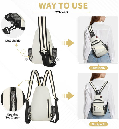 Small Crossbody Bag Casual Sling Bag for Men, Convertible Backpack, 3-in-1 Anti-Theft Shoulder Bag Trendy Daypack for Travel, Black