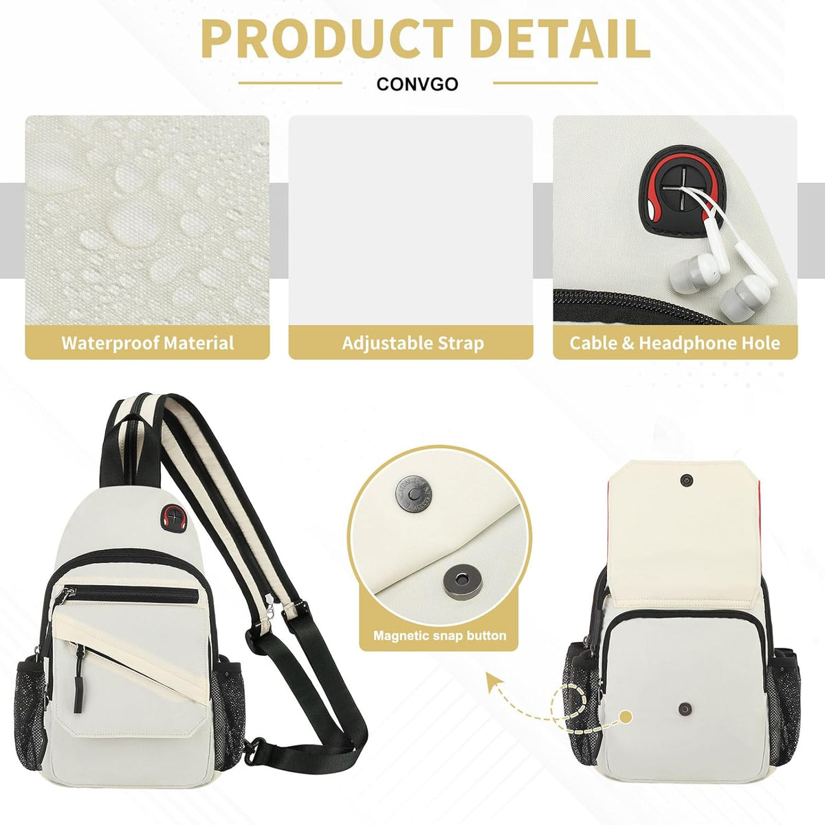 Small Crossbody Bag Casual Sling Bag for Men, Convertible Backpack, 3-in-1 Anti-Theft Shoulder Bag Trendy Daypack for Travel, Black