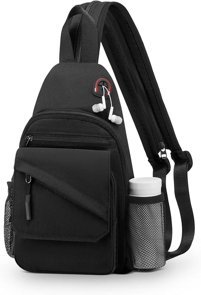 Small Crossbody Bag Casual Sling Bag for Men, Convertible Backpack, 3-in-1 Anti-Theft Shoulder Bag Trendy Daypack for Travel, Black
