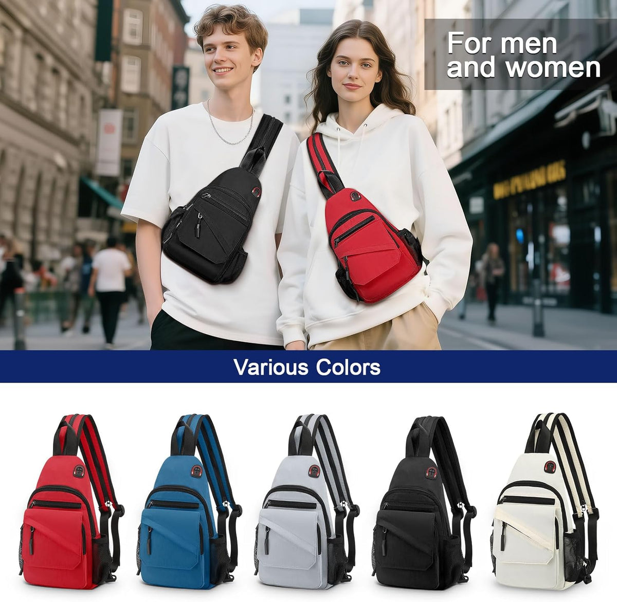 Small Crossbody Bag Casual Sling Bag for Men, Convertible Backpack, 3-in-1 Anti-Theft Shoulder Bag Trendy Daypack for Travel, Black