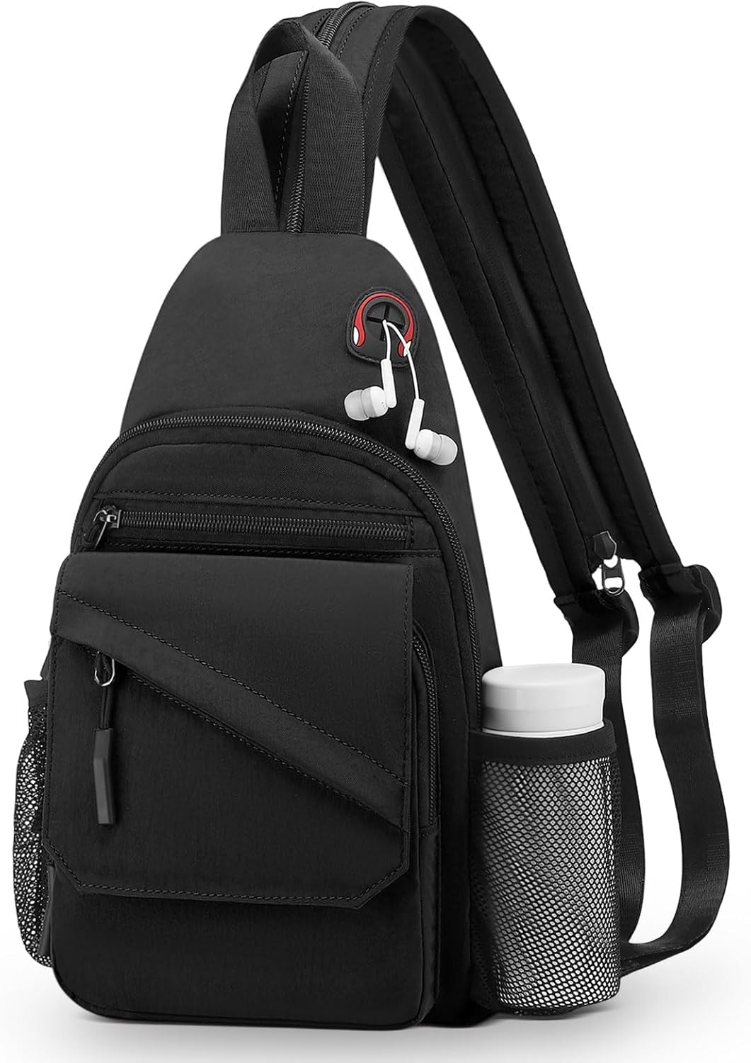 Small Crossbody Bag Casual Sling Bag for Men, Convertible Backpack, 3-in-1 Anti-Theft Shoulder Bag Trendy Daypack for Travel, Black