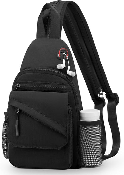 Small Crossbody Bag Casual Sling Bag for Men, Convertible Backpack, 3-in-1 Anti-Theft Shoulder Bag Trendy Daypack for Travel, Black