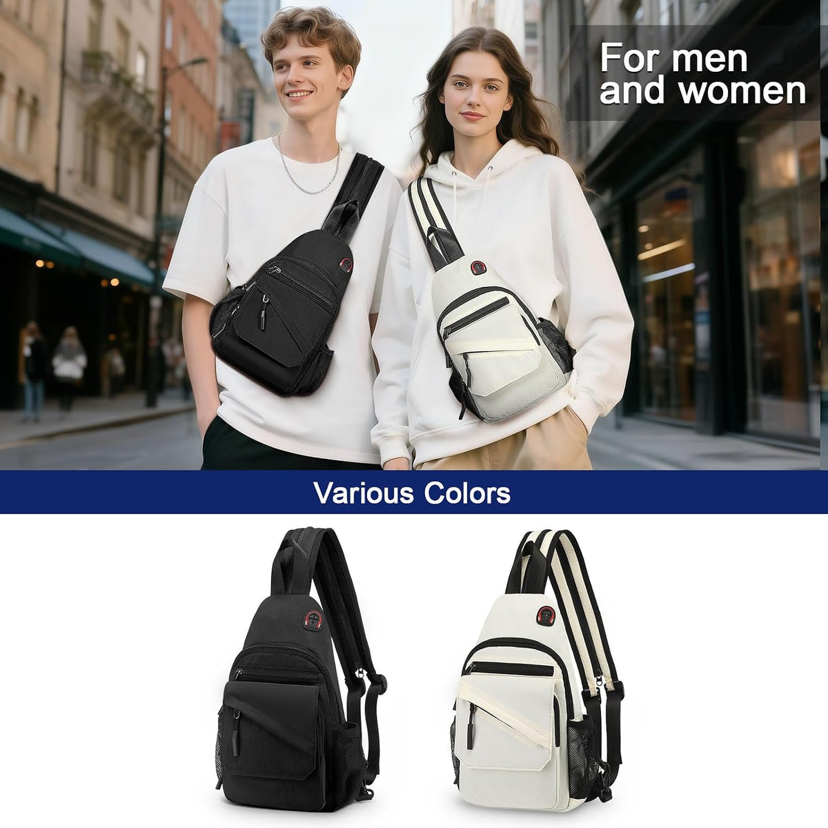 Small Crossbody Bag Casual Sling Bag for Men, Convertible Backpack, 3-in-1 Anti-Theft Shoulder Bag Trendy Daypack for Travel, Black