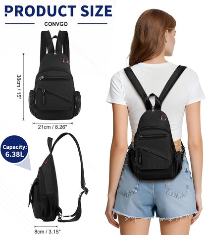 Small Crossbody Bag Casual Sling Bag for Men, Convertible Backpack, 3-in-1 Anti-Theft Shoulder Bag Trendy Daypack for Travel, Black