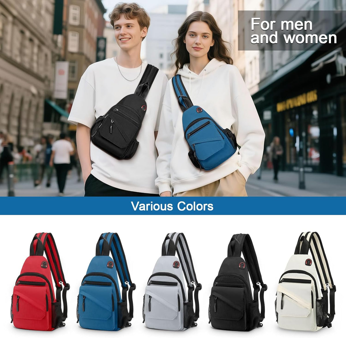 Small Crossbody Bag Casual Sling Bag for Men, Convertible Backpack, 3-in-1 Anti-Theft Shoulder Bag Trendy Daypack for Travel, Black