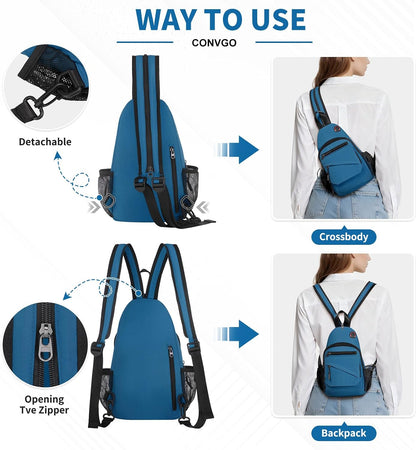 Small Crossbody Bag Casual Sling Bag for Men, Convertible Backpack, 3-in-1 Anti-Theft Shoulder Bag Trendy Daypack for Travel, Black