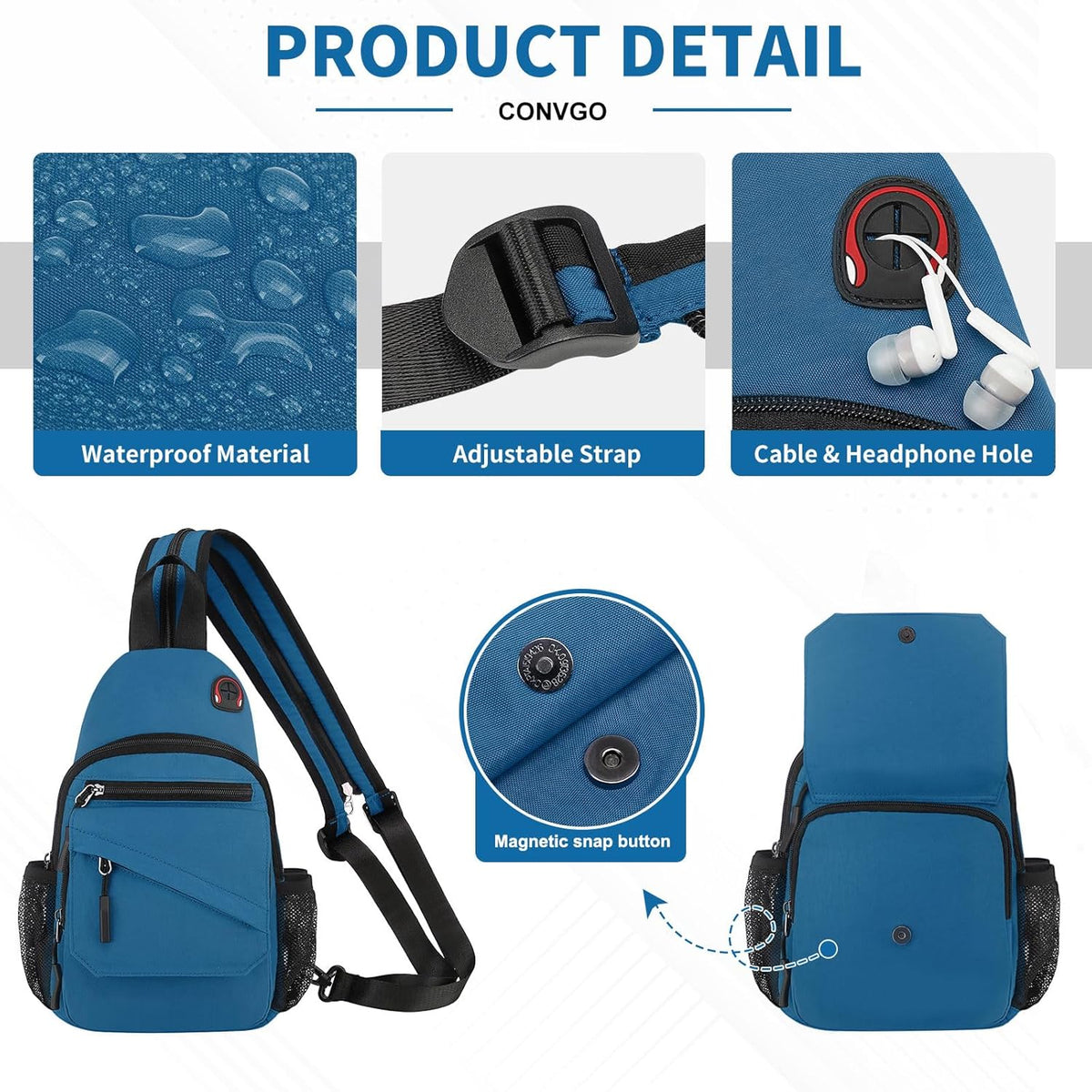 Small Crossbody Bag Casual Sling Bag for Men, Convertible Backpack, 3-in-1 Anti-Theft Shoulder Bag Trendy Daypack for Travel, Black