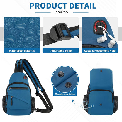 Small Crossbody Bag Casual Sling Bag for Men, Convertible Backpack, 3-in-1 Anti-Theft Shoulder Bag Trendy Daypack for Travel, Black