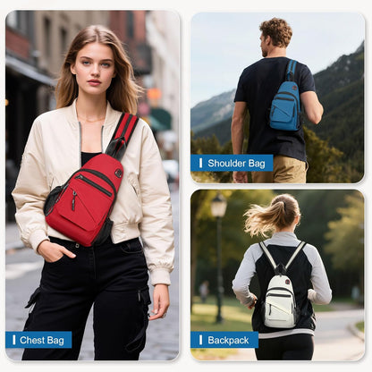 Small Crossbody Bag Casual Sling Bag for Men, Convertible Backpack, 3-in-1 Anti-Theft Shoulder Bag Trendy Daypack for Travel, Black