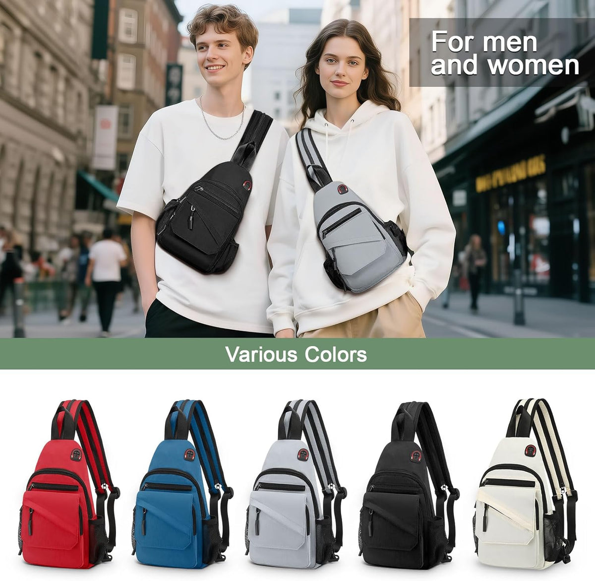 Small Crossbody Bag Casual Sling Bag for Men, Convertible Backpack, 3-in-1 Anti-Theft Shoulder Bag Trendy Daypack for Travel, Black