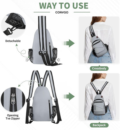 Small Crossbody Bag Casual Sling Bag for Men, Convertible Backpack, 3-in-1 Anti-Theft Shoulder Bag Trendy Daypack for Travel, Black