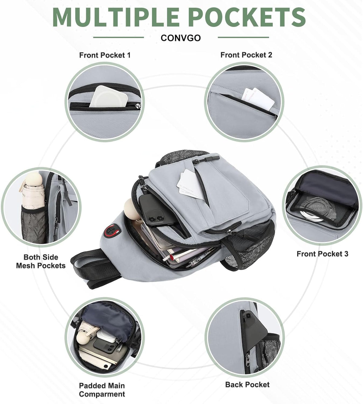 Small Crossbody Bag Casual Sling Bag for Men, Convertible Backpack, 3-in-1 Anti-Theft Shoulder Bag Trendy Daypack for Travel, Black